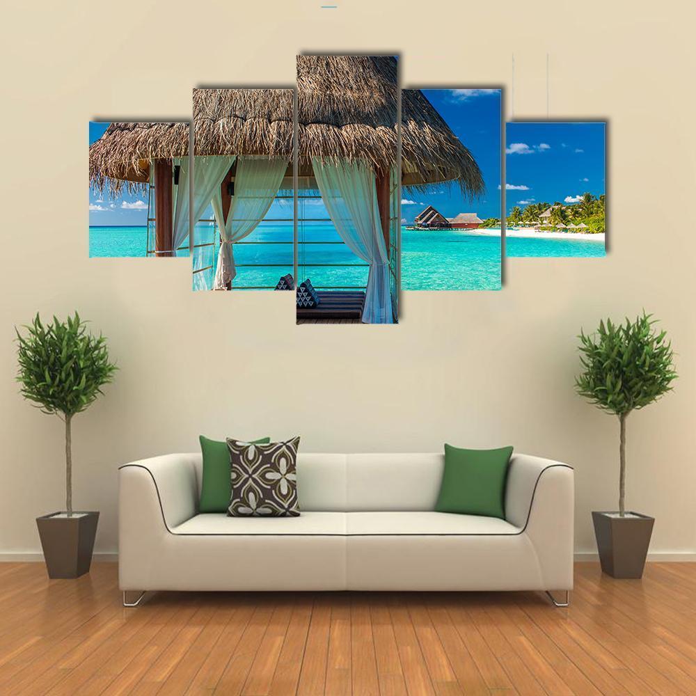 Overwater Spa With Tropical Lagoon View Canvas Wall Art-5 Star-Gallery Wrap-62" x 32"-Tiaracle