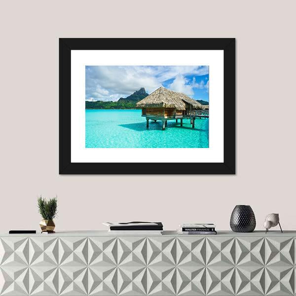 Overwater Thatched Roof Bungalow Panoramic Canvas Wall Art-1 Piece-36" x 12"-Tiaracle