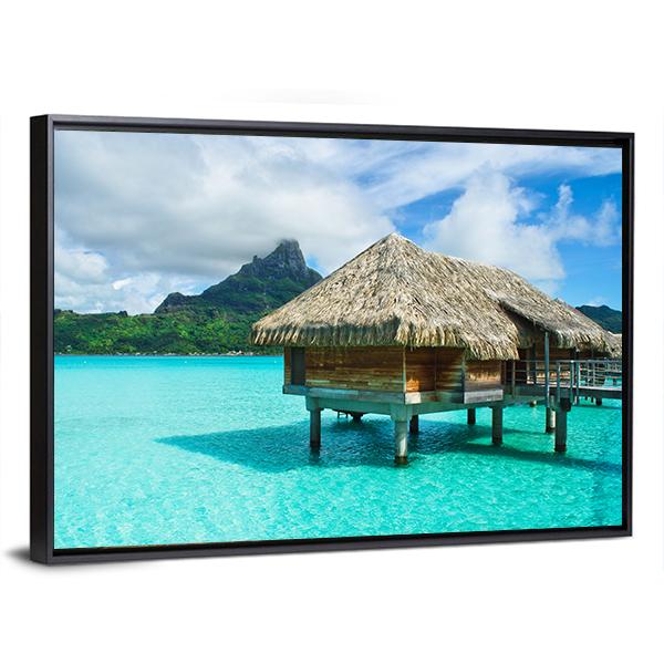 Overwater Thatched Roof Bungalow Panoramic Canvas Wall Art-1 Piece-36" x 12"-Tiaracle