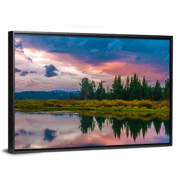 Oxbow Bend Sunset Canvas Wall Art-3 Horizontal-Gallery Wrap-25" x 16"-Tiaracle