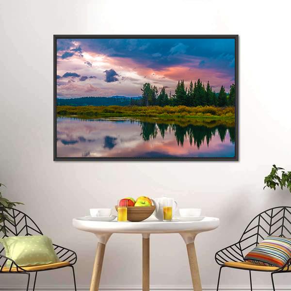 Oxbow Bend Sunset Canvas Wall Art-3 Horizontal-Gallery Wrap-25" x 16"-Tiaracle