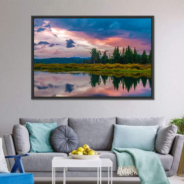 Oxbow Bend Sunset Canvas Wall Art-3 Horizontal-Gallery Wrap-25" x 16"-Tiaracle