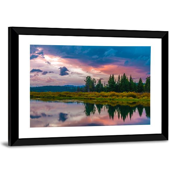 Oxbow Bend Sunset Canvas Wall Art-3 Horizontal-Gallery Wrap-25" x 16"-Tiaracle
