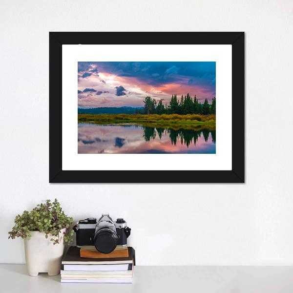 Oxbow Bend Sunset Canvas Wall Art-1 Piece-Framed Print-20" x 16"-Tiaracle