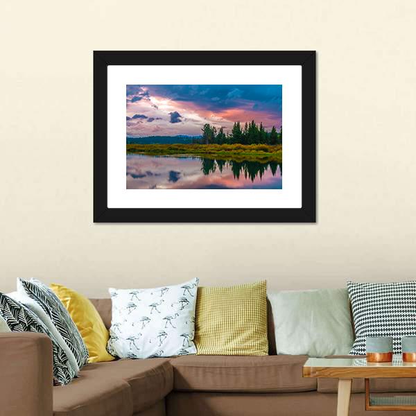 Oxbow Bend Sunset Canvas Wall Art-3 Horizontal-Gallery Wrap-25" x 16"-Tiaracle