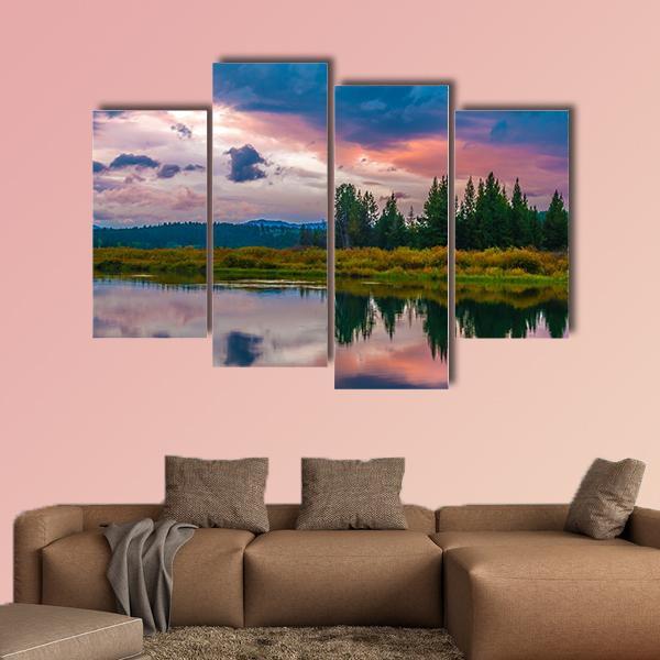Oxbow Bend Sunset Canvas Wall Art-4 Pop-Gallery Wrap-50" x 32"-Tiaracle