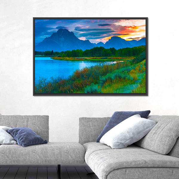 Oxbow Bend Turnout Canvas Wall Art-1 Piece-Floating Frame-36" x 24"-Tiaracle