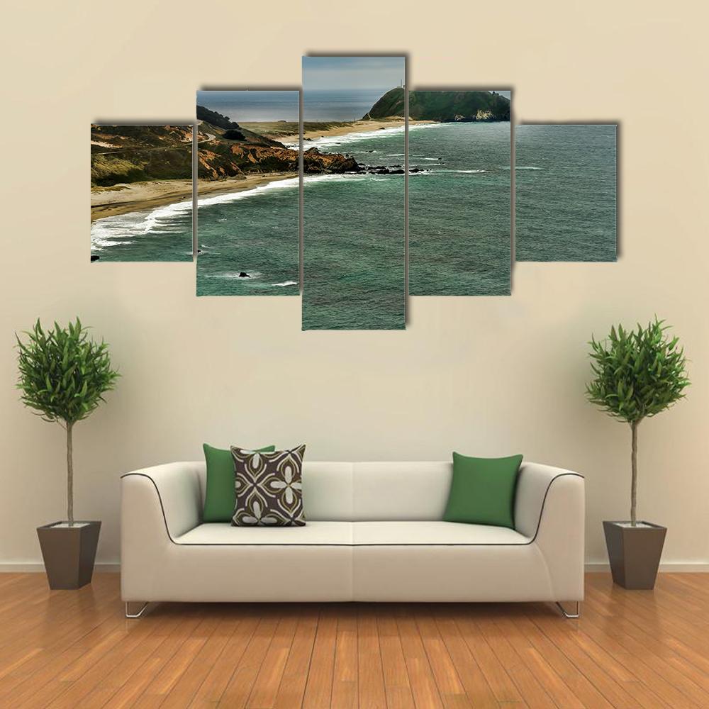 Pacific Ocean Big Sur California Canvas Wall Art-5 Star-Gallery Wrap-62" x 32"-Tiaracle