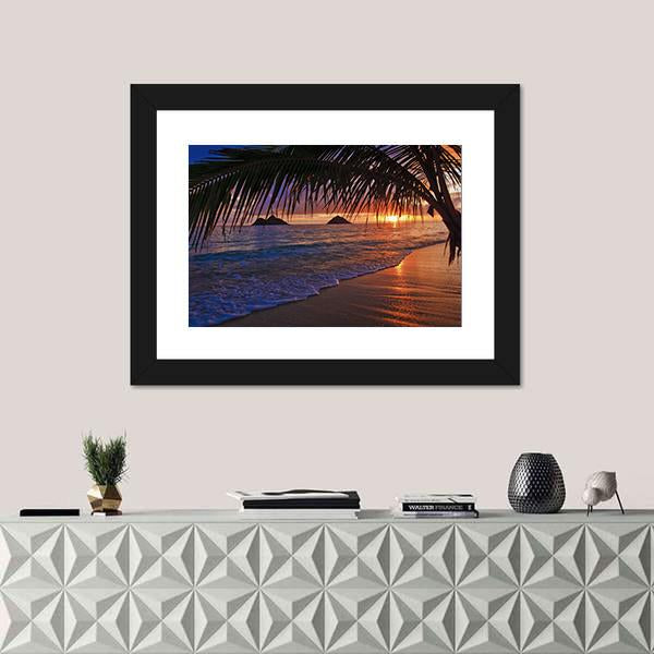 Pacific Sunrise At Lanikai Beach In Hawaii Canvas Wall Art-1 Piece-Framed Print-20" x 16"-Tiaracle