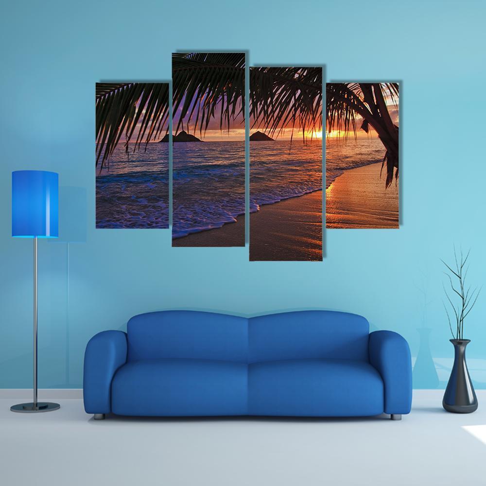 Pacific Sunrise At Lanikai Beach In Hawaii Canvas Wall Art-4 Pop-Gallery Wrap-50" x 32"-Tiaracle