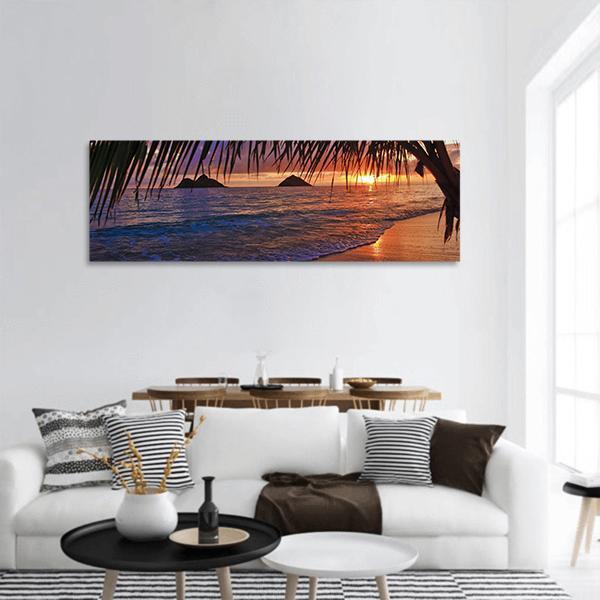 Pacific Sunrise At Lanikai Beach Panoramic Canvas Wall Art-3 Piece-25" x 08"-Tiaracle
