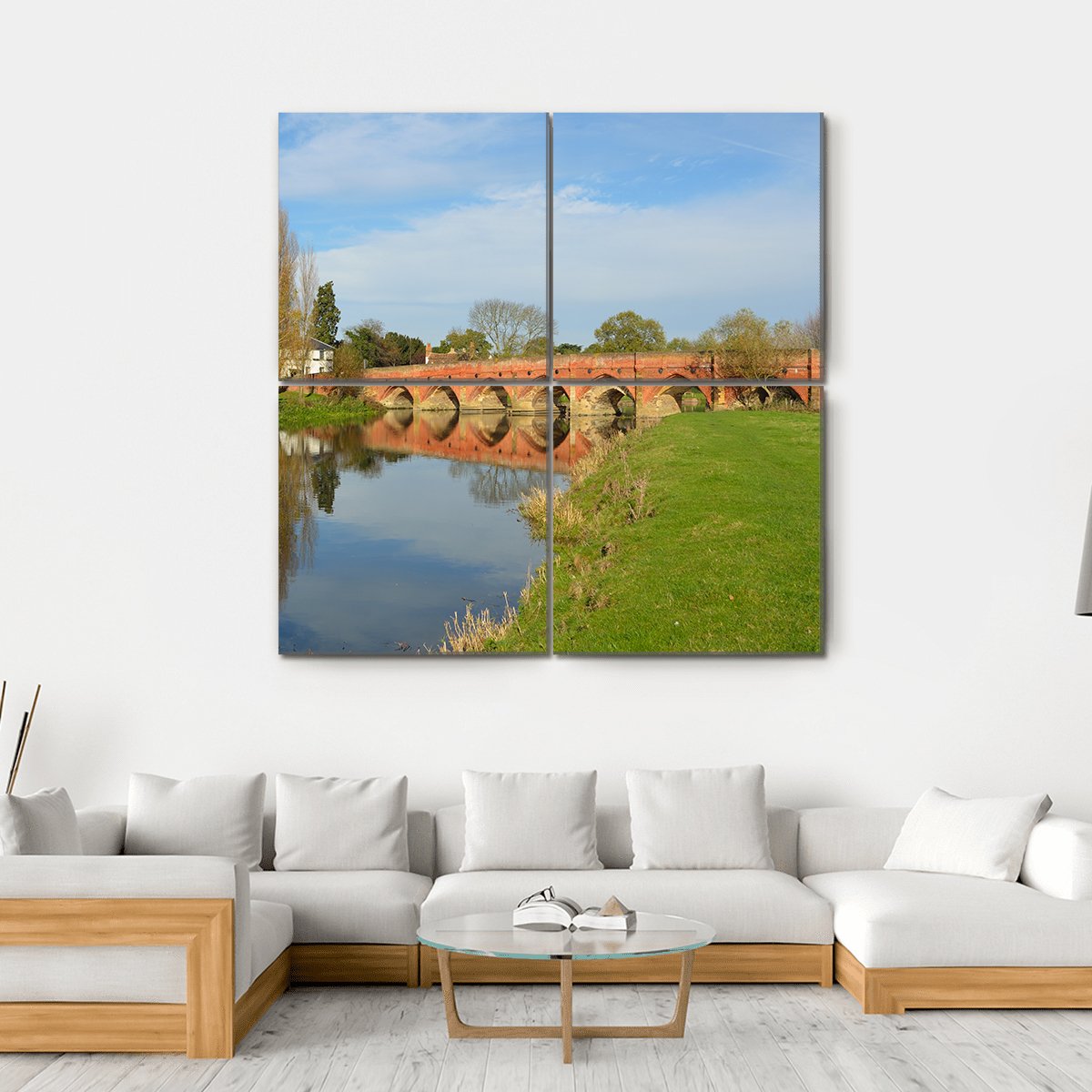 Packhorse Bridge At Great Barford Canvas Wall Art-4 Square-Gallery Wrap-17" x 17"-Tiaracle