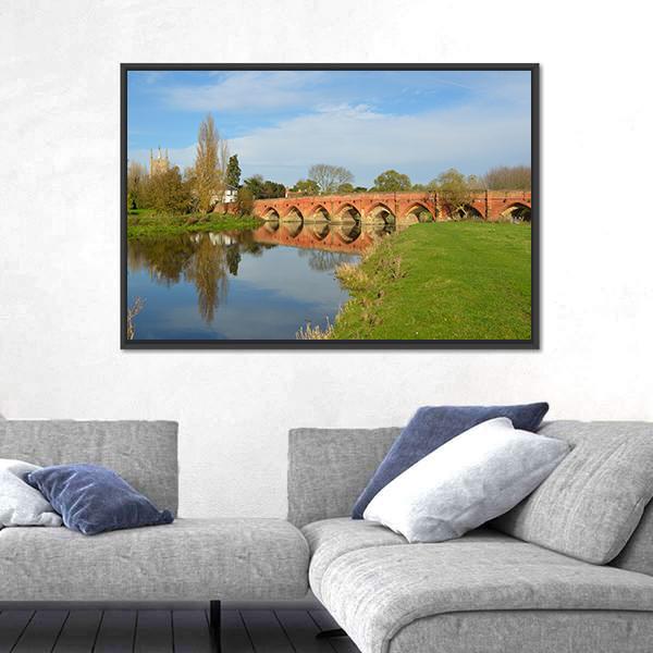 Packhorse Bridge At Great Barford Canvas Wall Art-3 Horizontal-Gallery Wrap-25" x 16"-Tiaracle
