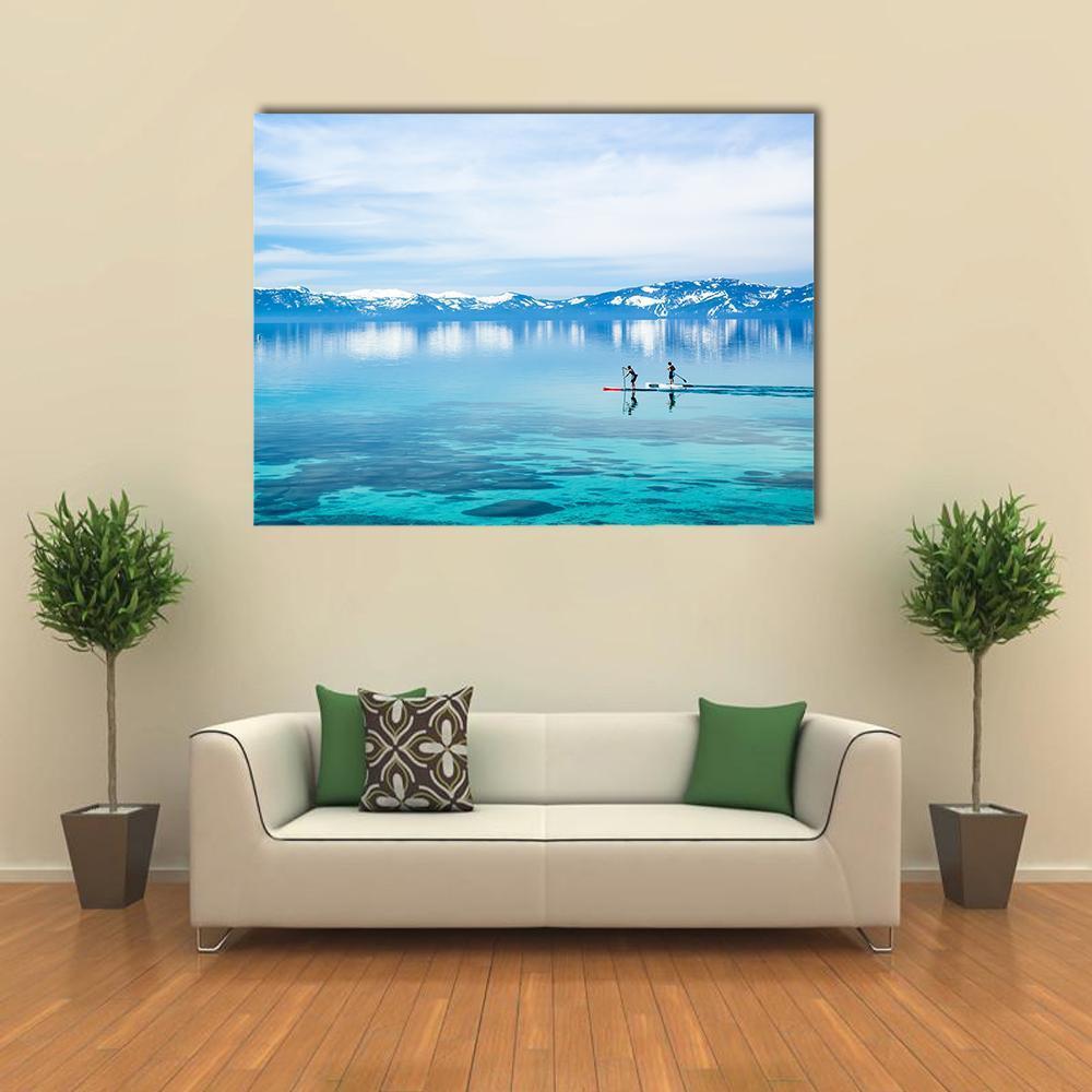 Paddle boarding In Lake Canvas Wall Art-1 Piece-Gallery Wrap-48" x 32"-Tiaracle