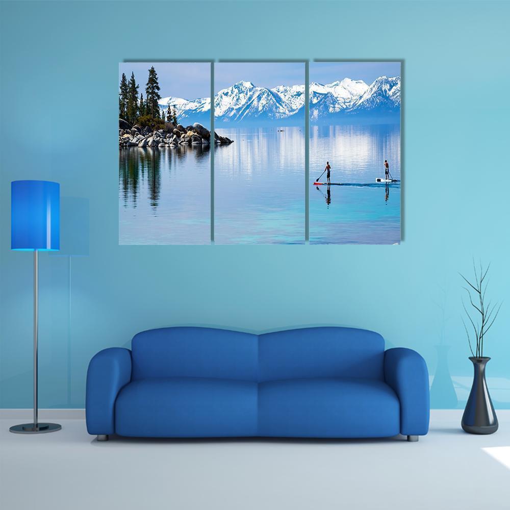 Paddle Boarding In Lake Canvas Wall Art-3 Horizontal-Gallery Wrap-37" x 24"-Tiaracle