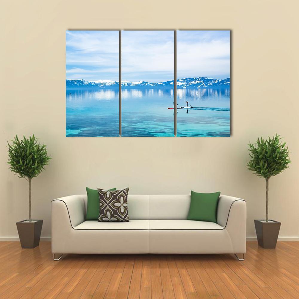 Paddle boarding In Lake Canvas Wall Art-3 Horizontal-Gallery Wrap-37" x 24"-Tiaracle