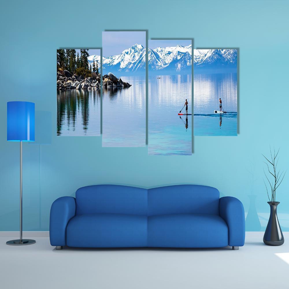 Paddle Boarding In Lake Canvas Wall Art-4 Pop-Gallery Wrap-50&quot; x 32&quot;-Tiaracle
