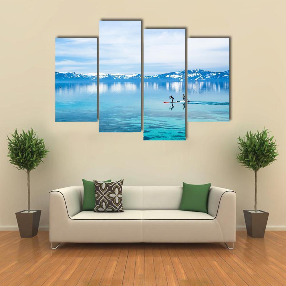 Paddle boarding In Lake Canvas Wall Art-4 Pop-Gallery Wrap-50" x 32"-Tiaracle