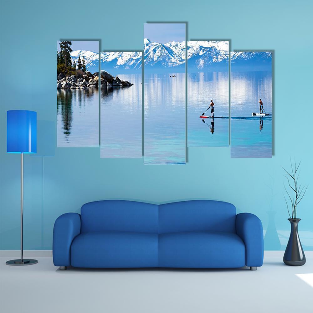 Paddle Boarding In Lake Canvas Wall Art-5 Pop-Gallery Wrap-47&quot; x 32&quot;-Tiaracle