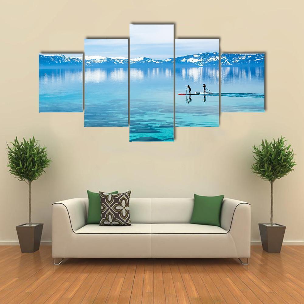 Paddle boarding In Lake Canvas Wall Art-5 Star-Gallery Wrap-62" x 32"-Tiaracle
