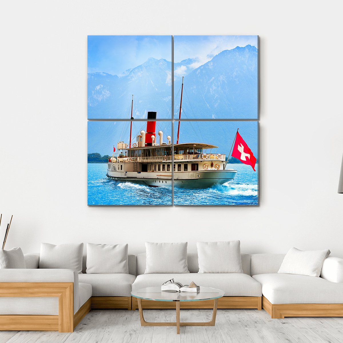 Paddle Steamer In Geneva Lake Canvas Wall Art-4 Square-Gallery Wrap-17" x 17"-Tiaracle
