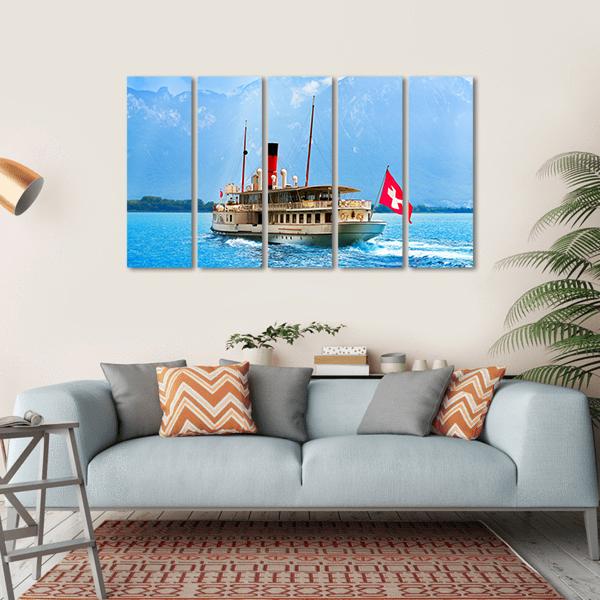 Paddle Steamer In Geneva Lake Canvas Wall Art-5 Horizontal-Gallery Wrap-22" x 12"-Tiaracle