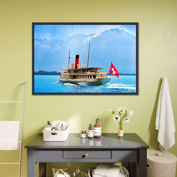 Paddle Steamer In Geneva Lake Canvas Wall Art-1 Piece-Floating Frame-24" x 16"-Tiaracle