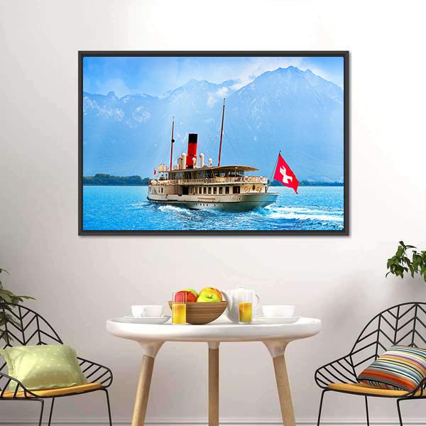 Paddle Steamer In Geneva Lake Canvas Wall Art-3 Horizontal-Gallery Wrap-25" x 16"-Tiaracle