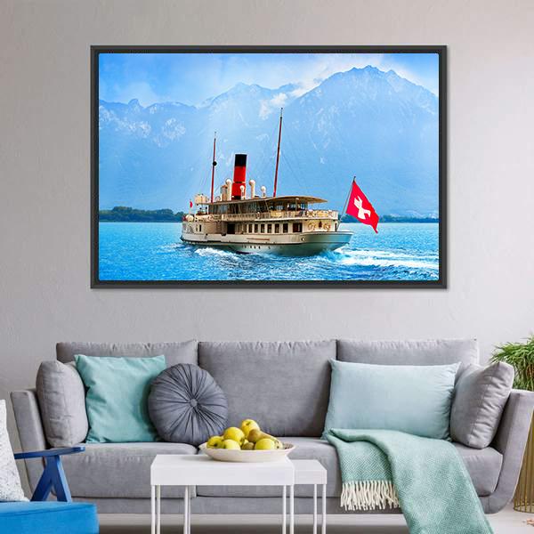 Paddle Steamer In Geneva Lake Canvas Wall Art-3 Horizontal-Gallery Wrap-25" x 16"-Tiaracle