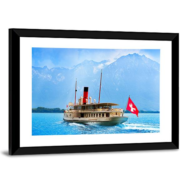 Paddle Steamer In Geneva Lake Canvas Wall Art-3 Horizontal-Gallery Wrap-25" x 16"-Tiaracle