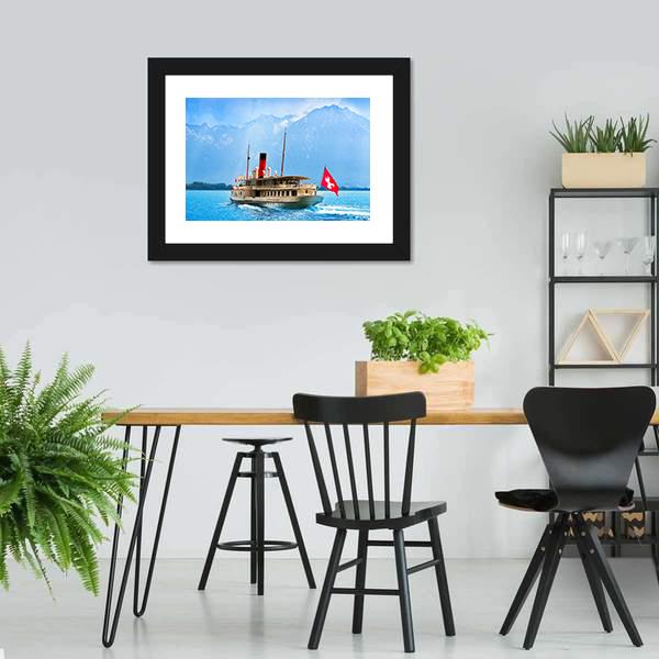 Paddle Steamer In Geneva Lake Canvas Wall Art-3 Horizontal-Gallery Wrap-25" x 16"-Tiaracle