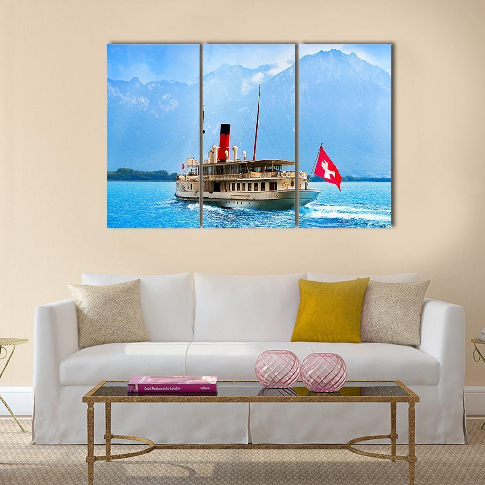 Paddle Steamer In Geneva Lake Canvas Wall Art-3 Horizontal-Gallery Wrap-37" x 24"-Tiaracle