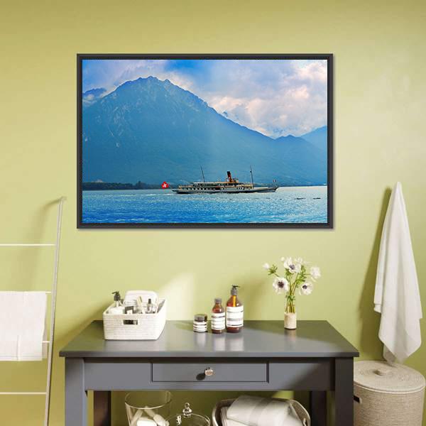 Paddle Steamer Ship Canvas Wall Art-1 Piece-Floating Frame-24" x 16"-Tiaracle