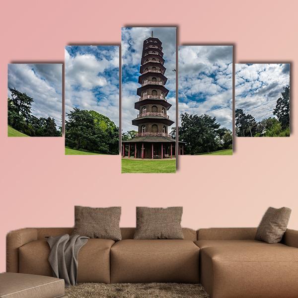 Pagoda In Kew Gardens Canvas Wall Art-5 Star-Gallery Wrap-62" x 32"-Tiaracle