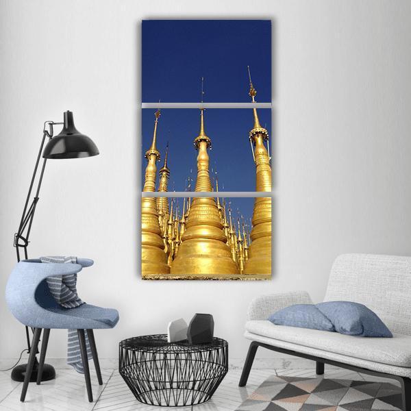Pagoda Spires Temple In Myanmar Vertical Canvas Wall Art-3 Vertical-Gallery Wrap-12" x 25"-Tiaracle