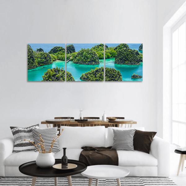 Painemo Island In Indonesia Panoramic Canvas Wall Art-3 Piece-25" x 08"-Tiaracle