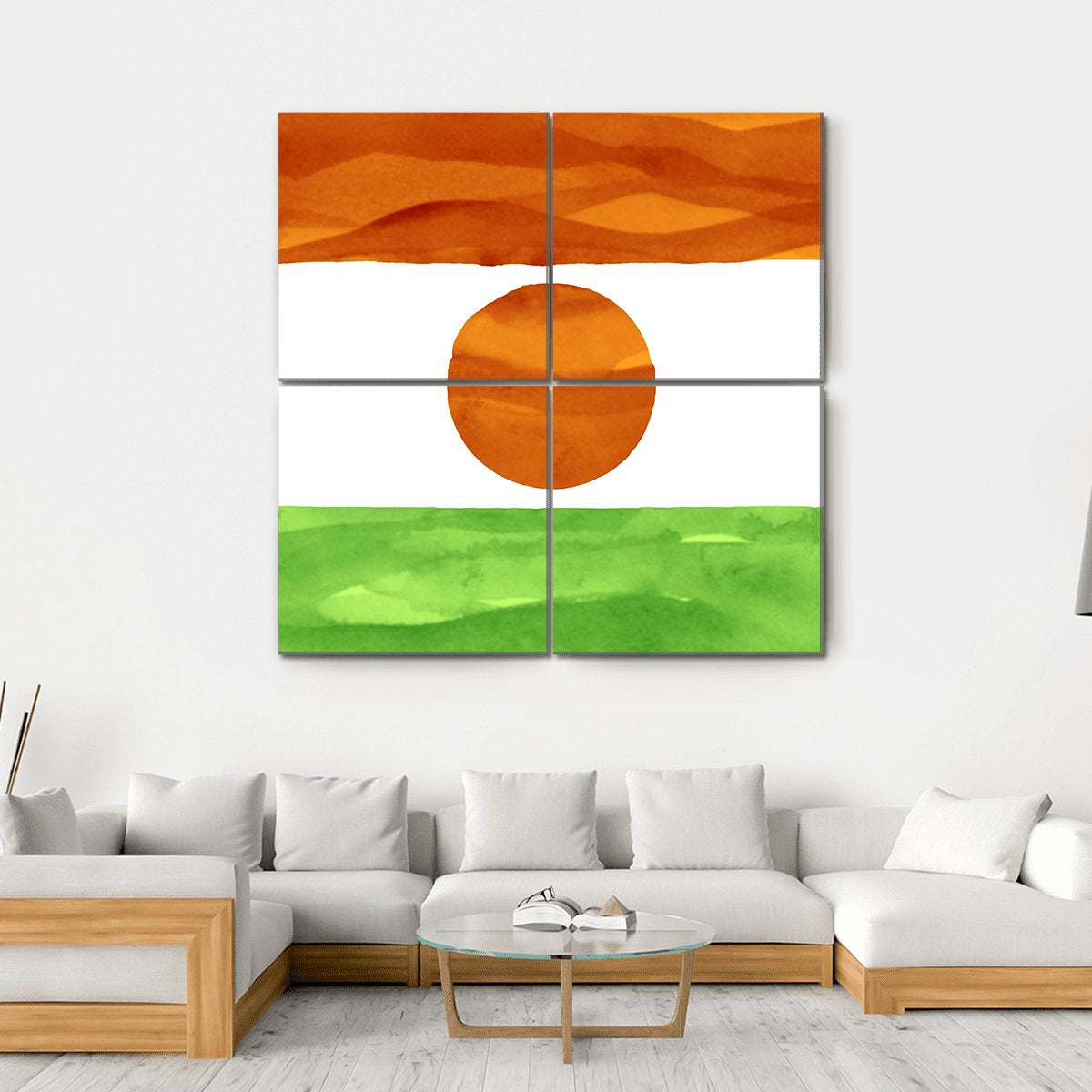 Painted Flag Of Niger Canvas Wall Art-4 Square-Gallery Wrap-17" x 17"-Tiaracle