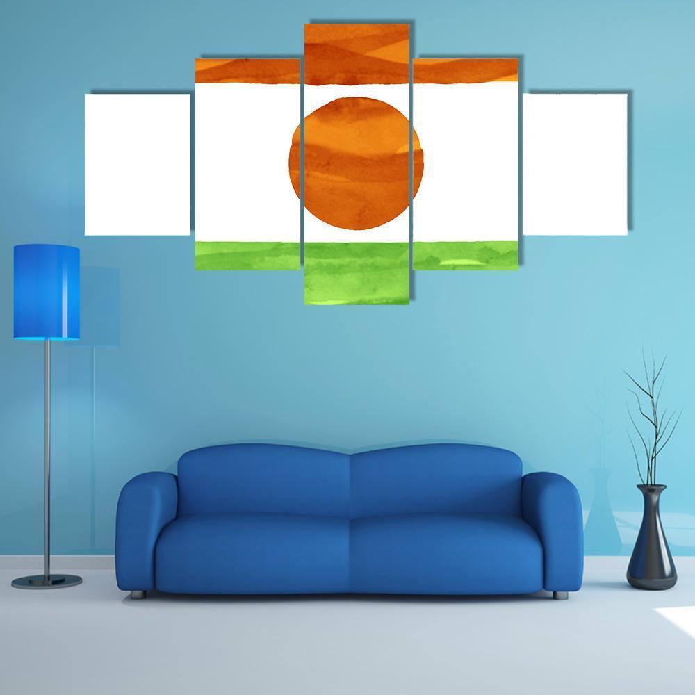 Painted Flag Of Niger Canvas Wall Art-5 Star-Gallery Wrap-62" x 32"-Tiaracle