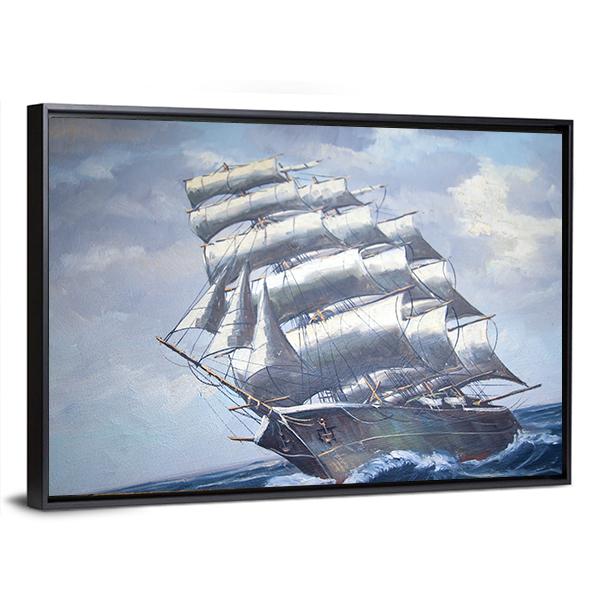 Painting Of A Sail Ship Canvas Wall Art-3 Horizontal-Gallery Wrap-25" x 16"-Tiaracle