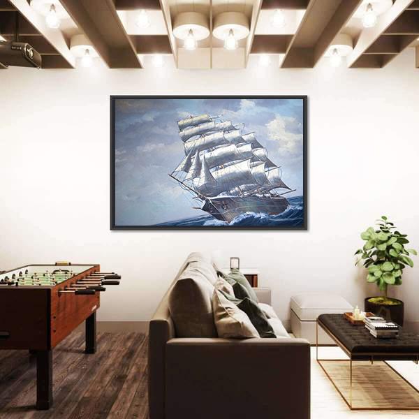 Painting Of A Sail Ship Canvas Wall Art-3 Horizontal-Gallery Wrap-25" x 16"-Tiaracle