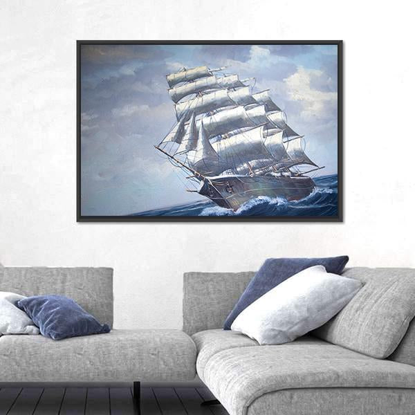 Painting Of A Sail Ship Canvas Wall Art-3 Horizontal-Gallery Wrap-25" x 16"-Tiaracle