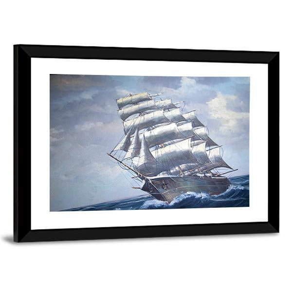 Painting Of A Sail Ship Canvas Wall Art-3 Horizontal-Gallery Wrap-25" x 16"-Tiaracle