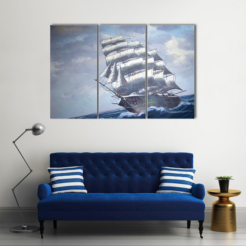 Painting Of A Sail Ship Canvas Wall Art-3 Horizontal-Gallery Wrap-37" x 24"-Tiaracle