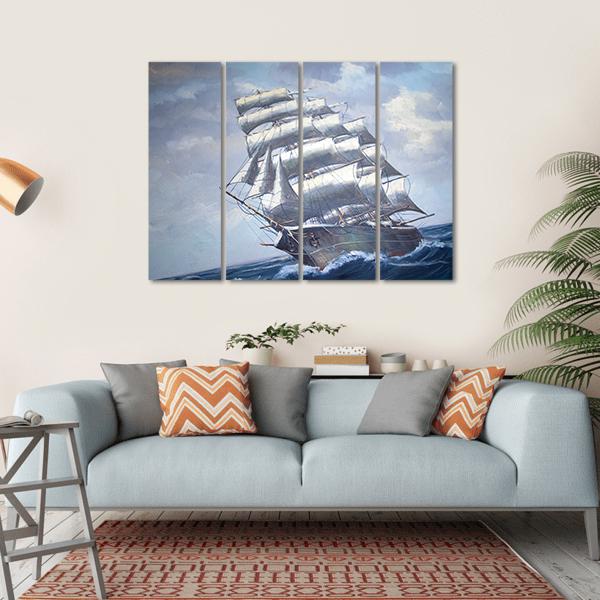 Painting Of A Sail Ship Canvas Wall Art-4 Horizontal-Gallery Wrap-34" x 24"-Tiaracle