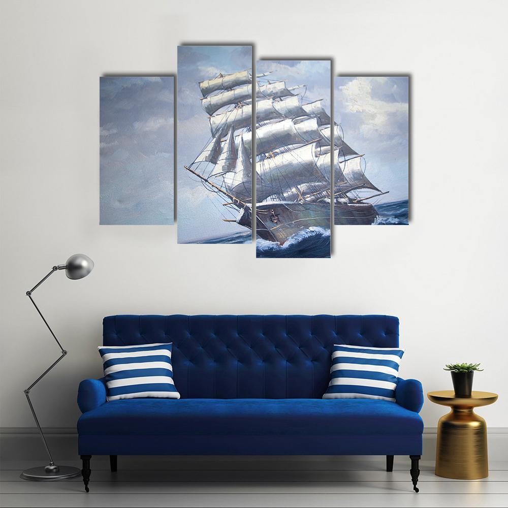 Painting Of A Sail Ship Canvas Wall Art-4 Pop-Gallery Wrap-50" x 32"-Tiaracle