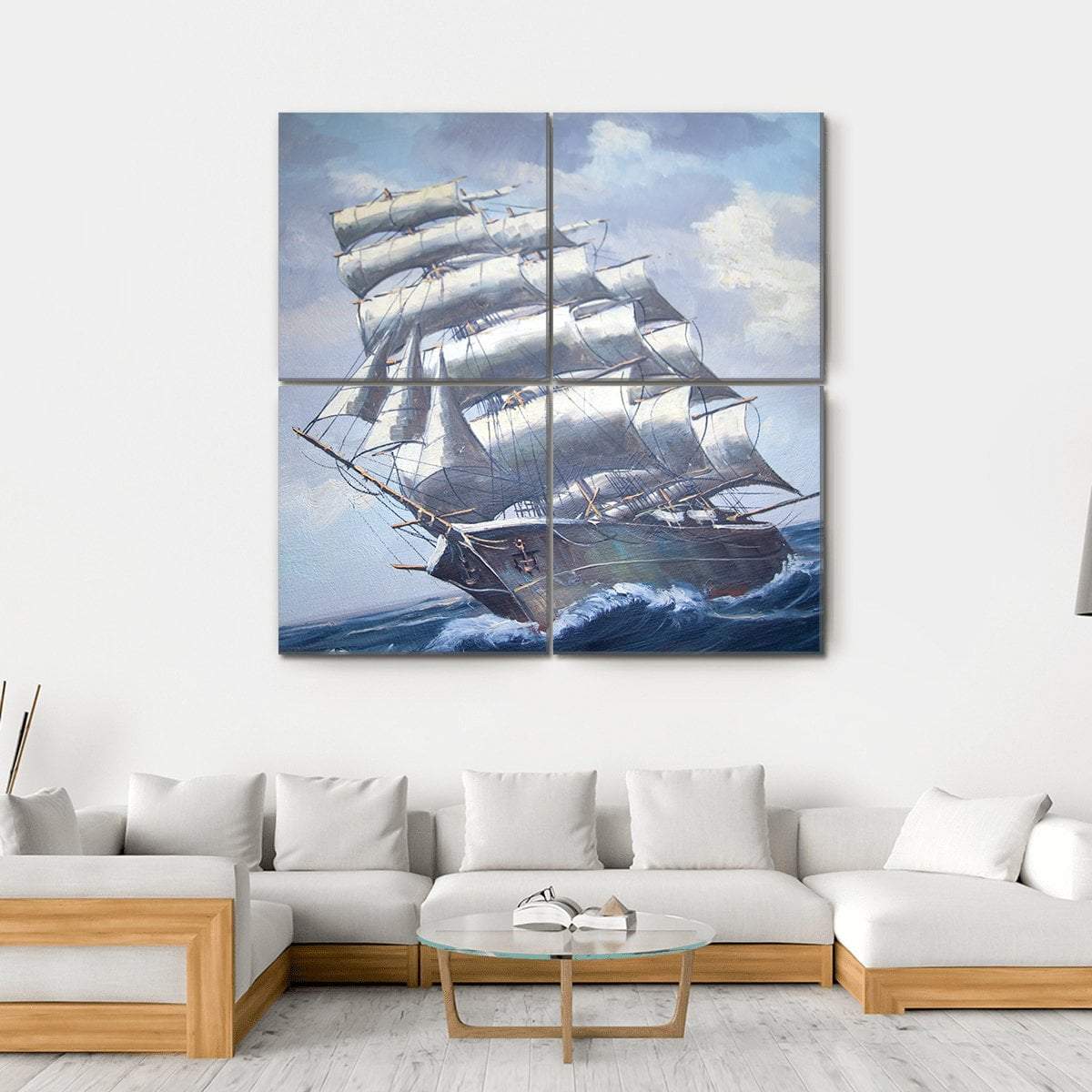 Painting Of A Sail Ship Canvas Wall Art-4 Square-Gallery Wrap-17" x 17"-Tiaracle