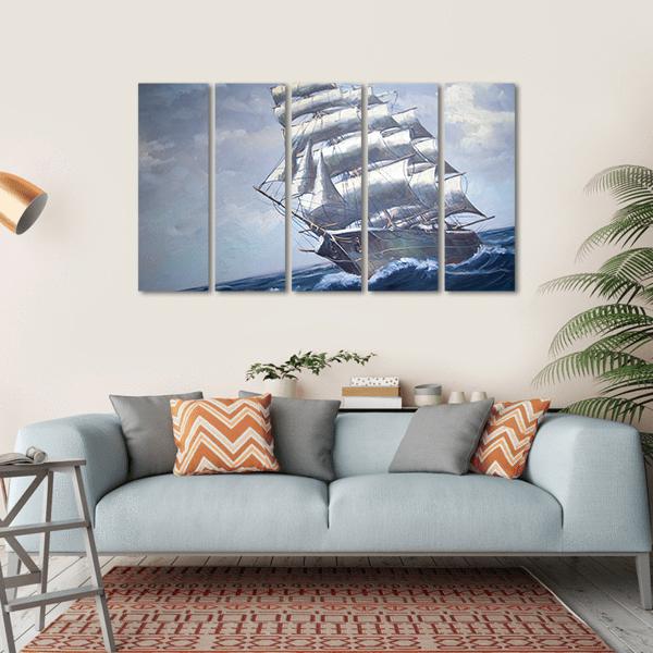 Painting Of A Sail Ship Canvas Wall Art-5 Horizontal-Gallery Wrap-22" x 12"-Tiaracle