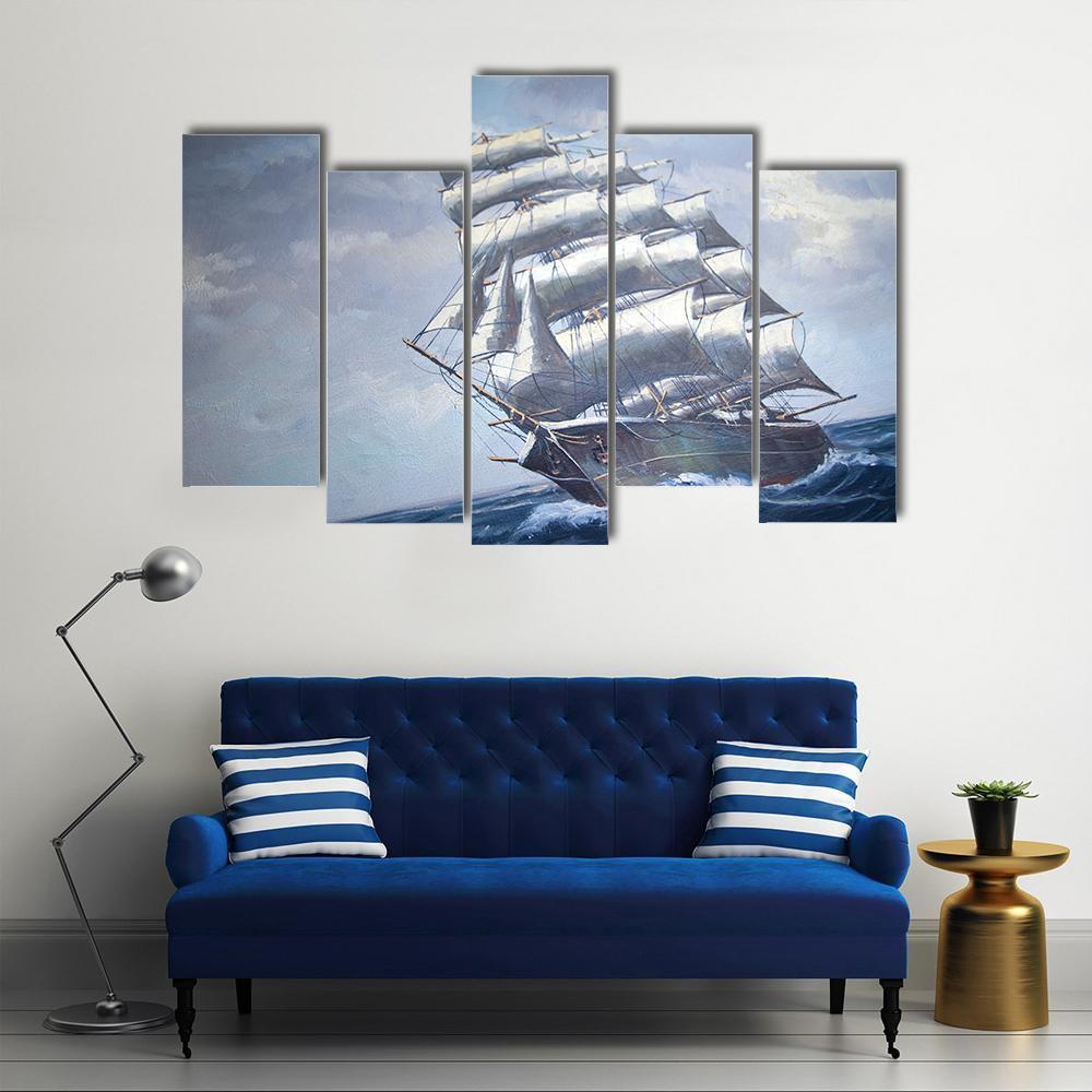 Painting Of A Sail Ship Canvas Wall Art-5 Pop-Gallery Wrap-47" x 32"-Tiaracle