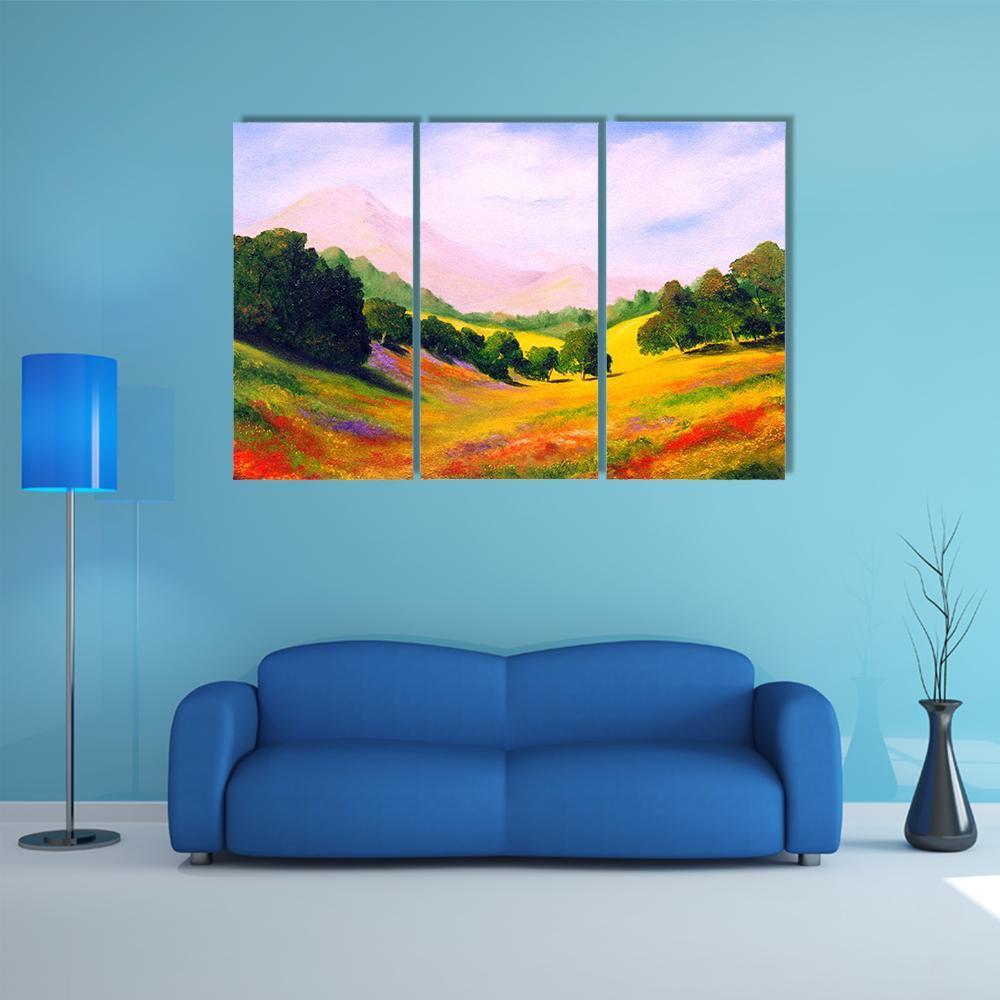 Painting Of Landscape Canvas Wall Art-3 Horizontal-Gallery Wrap-37" x 24"-Tiaracle