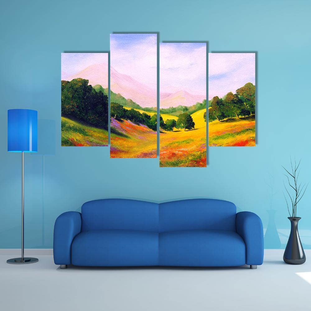 Painting Of Landscape Canvas Wall Art-4 Pop-Gallery Wrap-50" x 32"-Tiaracle